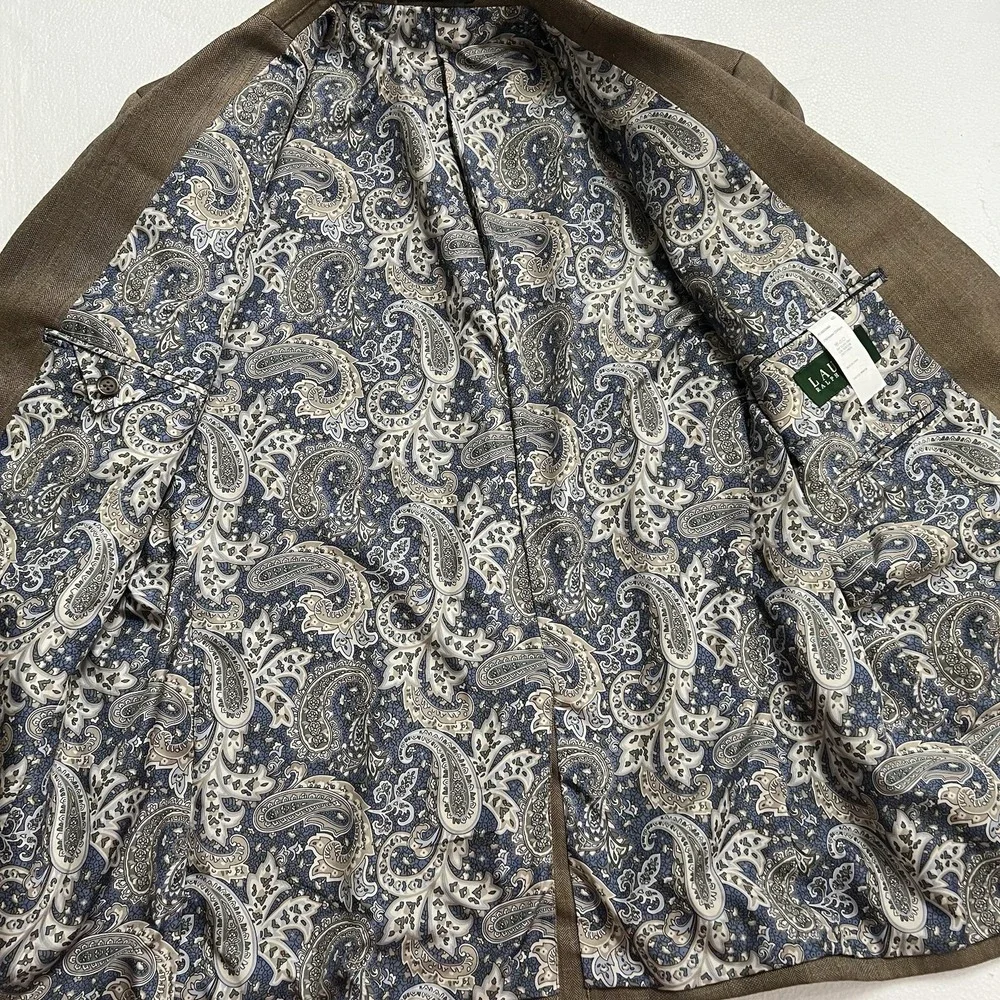 Lauren Ralph Lauren LRL Tan Beige Paisley Lined Blazer Sport Coat Jacket Men 42S